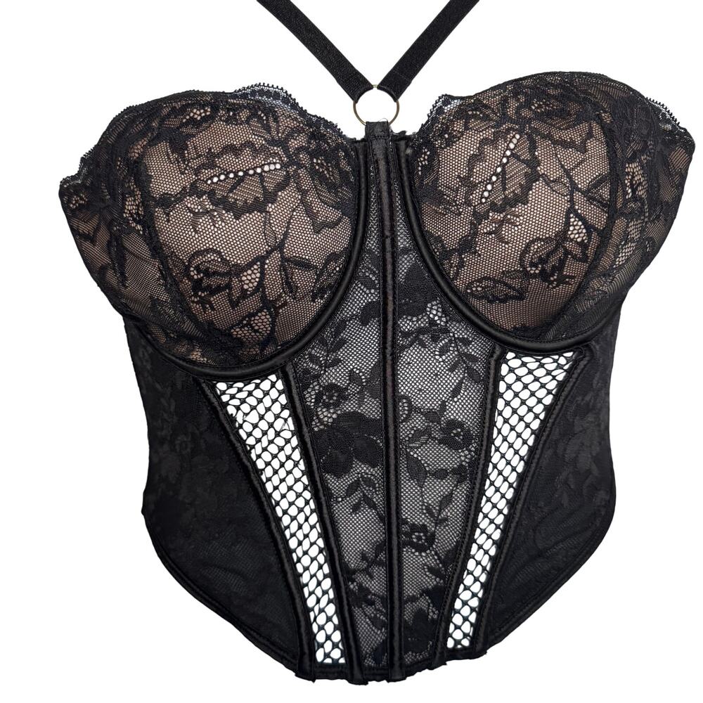 Adore Me Dominika Black Lace Fishnet Whimsigoth Bustier Corset Top 38DD Grunge